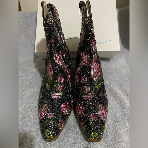 Betsy Johnson Black Floral Diva Western Embellished Ankle Boots - Picture 10 of 15